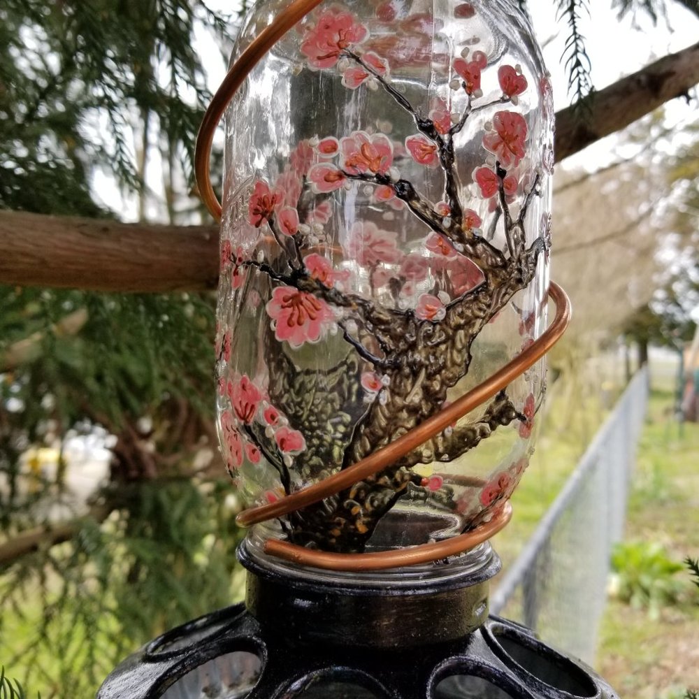 Handmade Bird Feeder. Handpainted. "Cherry Blossom - Picture 2 of 5